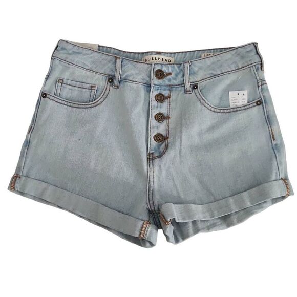 Bullhead Denim Women's Size 9 Blue Button Front High Rise Shorts - Picture 1 of 6